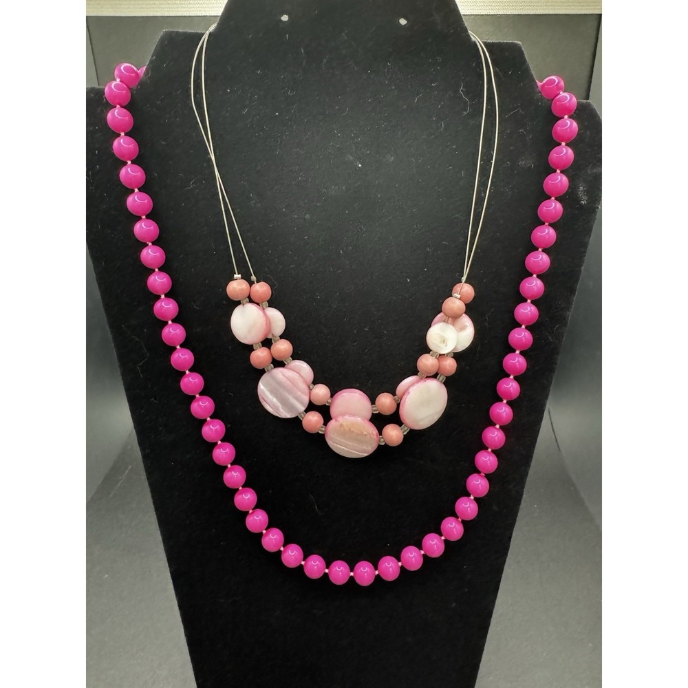 2 Pink Beaded Necklace - 16" & 22" Long